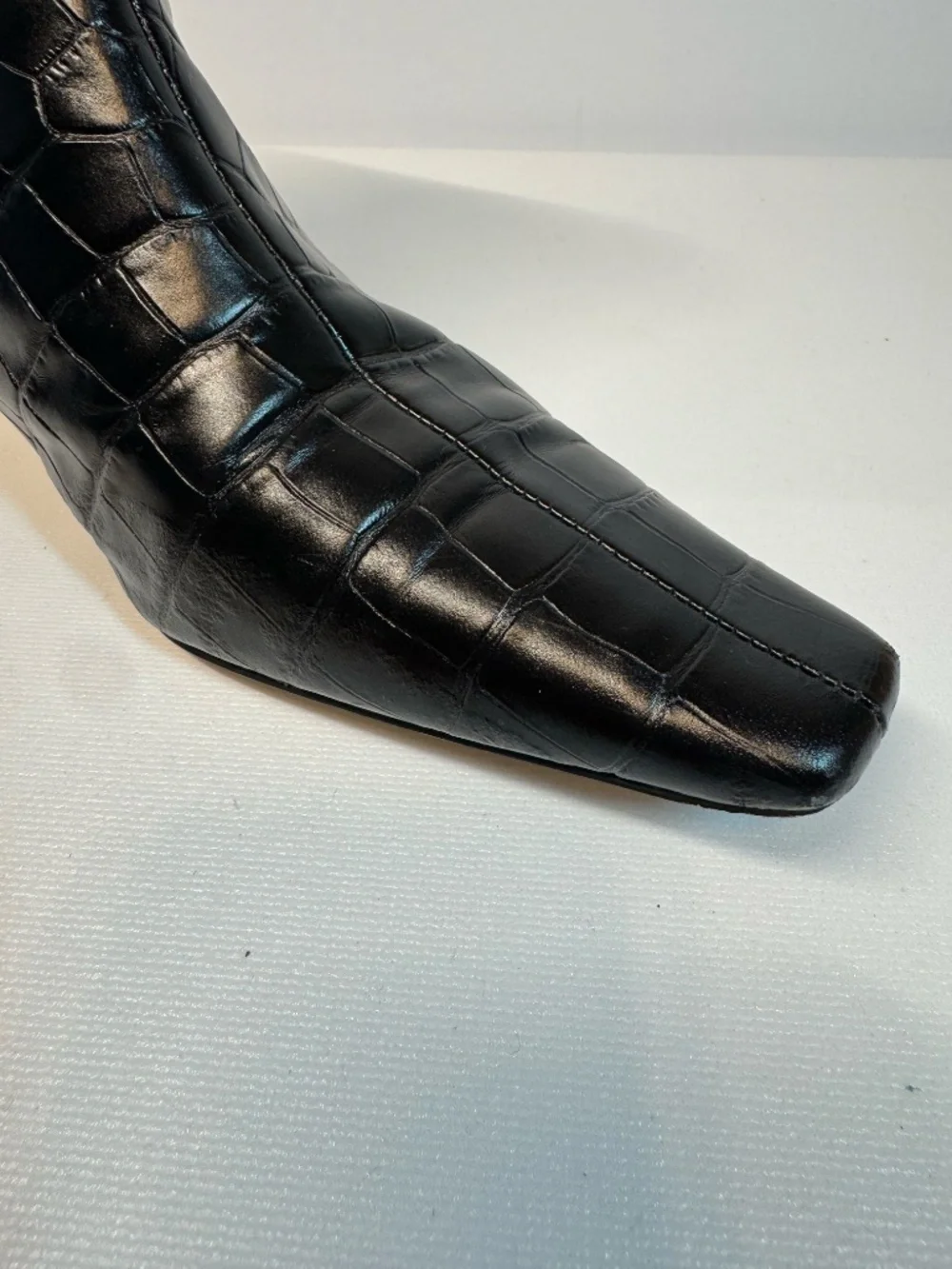 MICHAEL Michael Kors Black Croc Leather Square Toe Boots 7.5